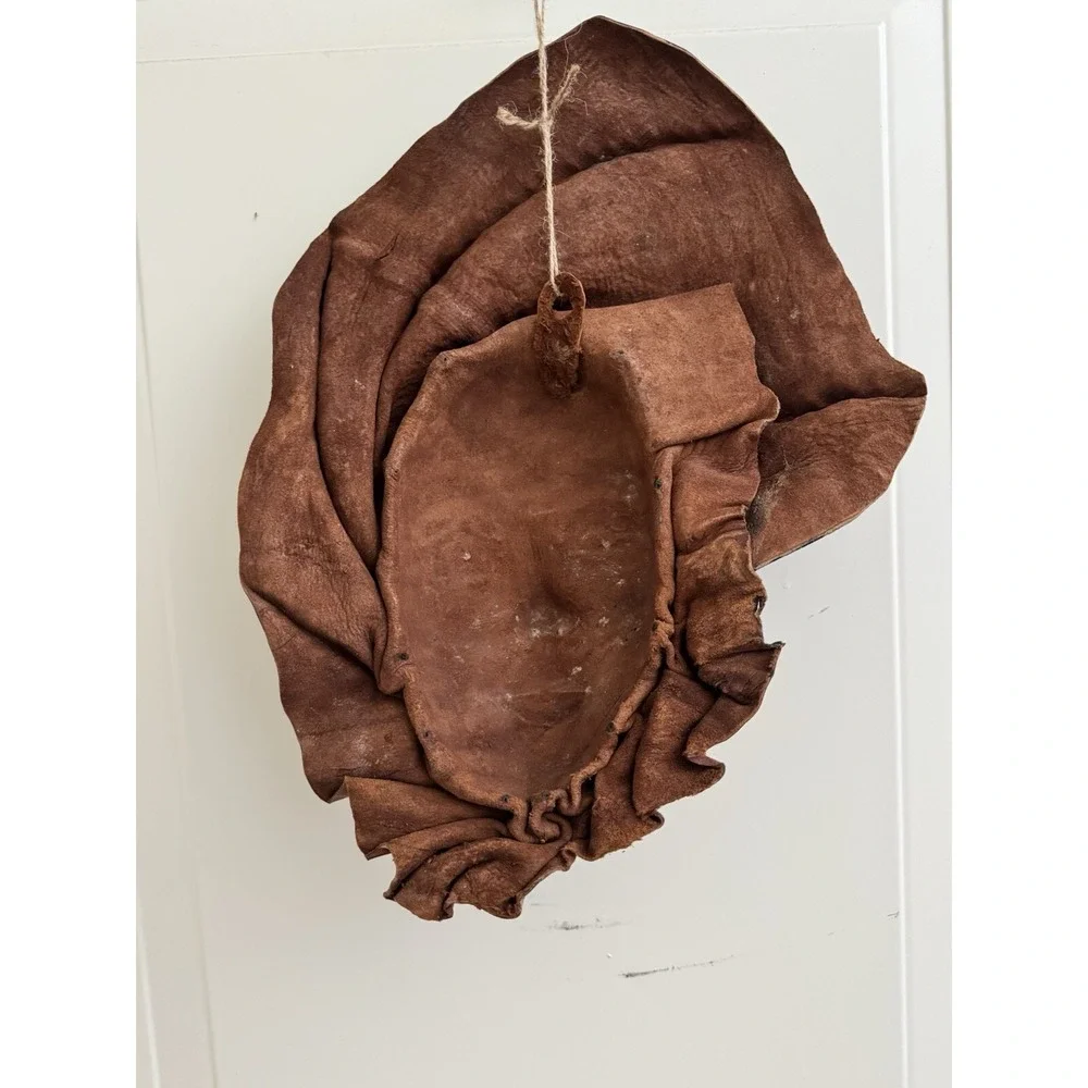 Vintage Africa Tribal‎ Leather Face Mask Hand Sculptured Decorative Wall Art